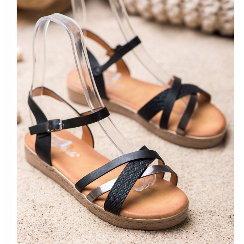 Weide Sandálias elegantes feitas de couro ecológico preto 1