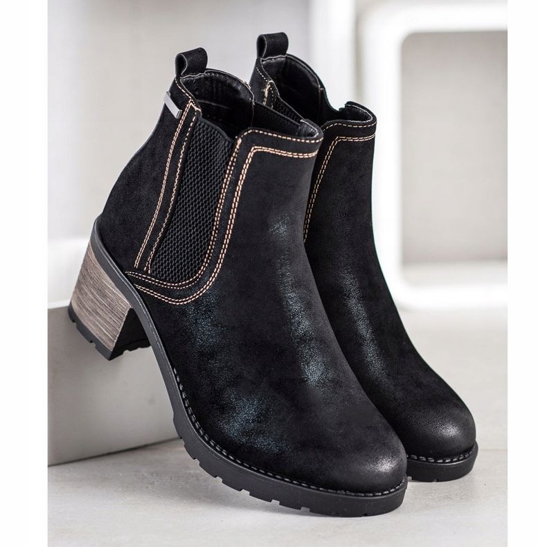 SHELOVET Botas estilosas com glitter preto 2