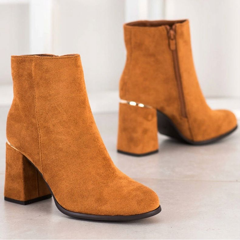 SHELOVET Botas com encarte de ouro marrom 2