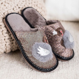 Bona Chinelos elegantes com aplicação bege marrom 1