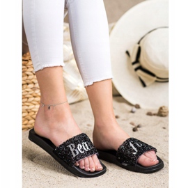 SHELOVET Lindos chinelos com cristais preto 2
