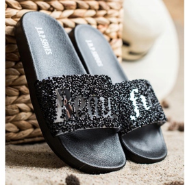 SHELOVET Lindos chinelos com cristais preto 1