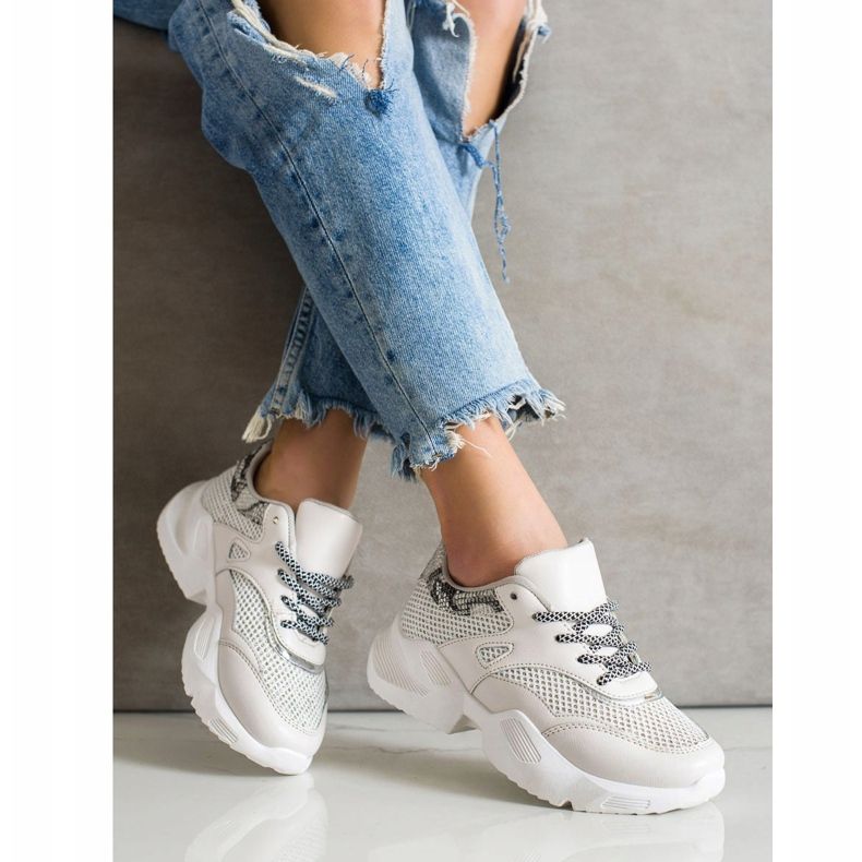 SHELOVET Tênis estampado de cobra cinza bege 1