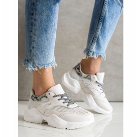 SHELOVET Tênis estampado de cobra cinza bege 2