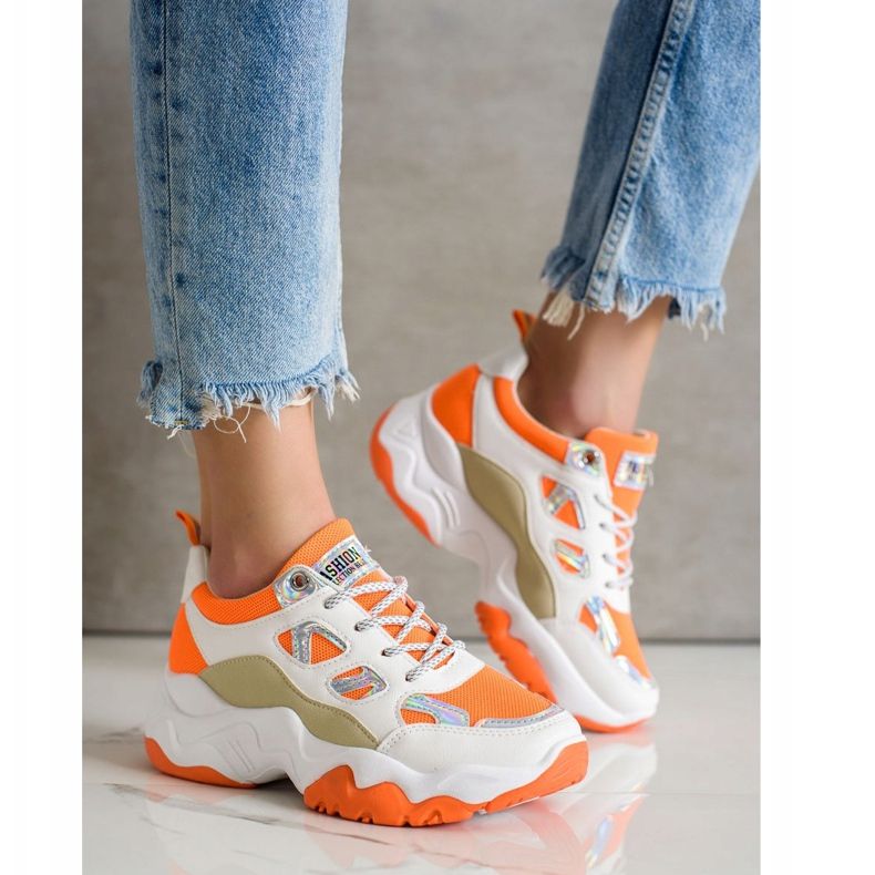 SHELOVET Tênis da moda com cordões branco laranja multicolorido 2