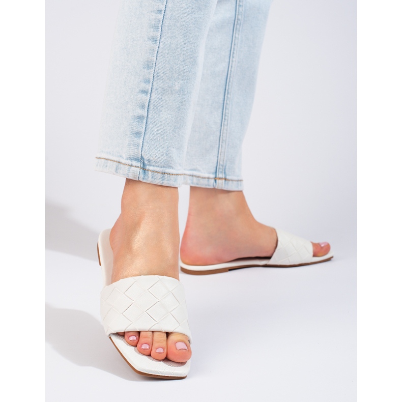 Goodin chinelos de couro ecológico branco 1