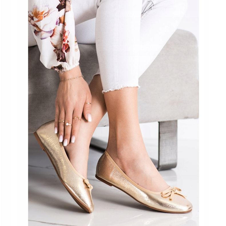 Goodin Bailarinas de couro ecológico dourado 1