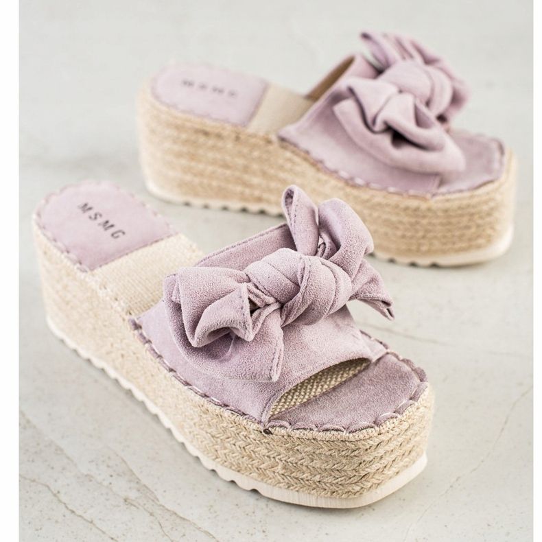 SHELOVET Chinelos na plataforma com um laço roxo 1