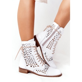 Botas de couro perfuradas Nicole 2627 Branco 1