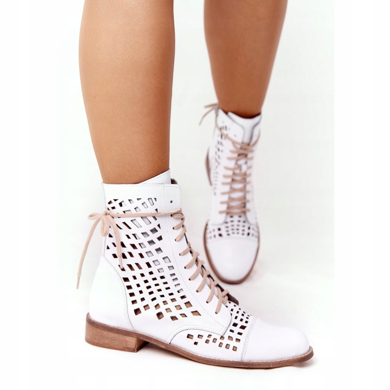 Botas de couro perfuradas Nicole 2627 Branco 2