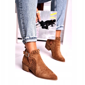 FB1 Botas femininas com salto alto camurça fivela camelo esen castanho 1