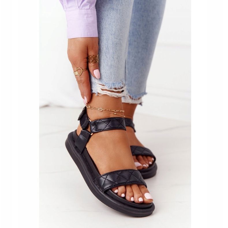 PS1 Sandálias pretas viradas com acolchoado na plataforma preto 2