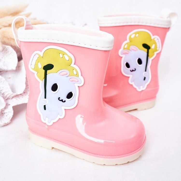 Botas de chuva infantis rosa com coelhinho 2