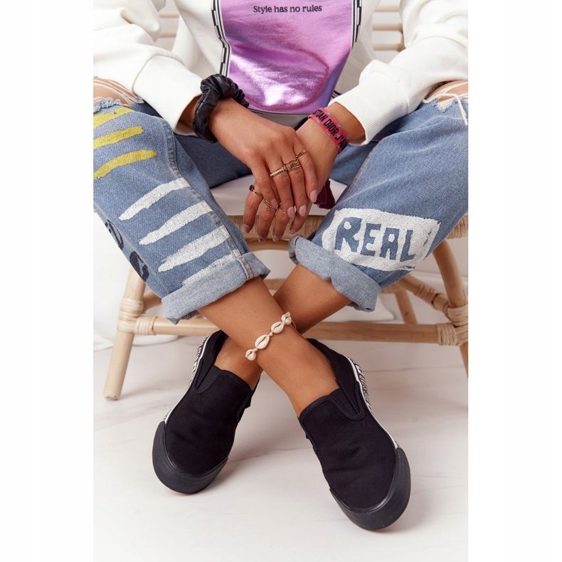 Tênis feminino slip-on Big Star HH274012 preto 2