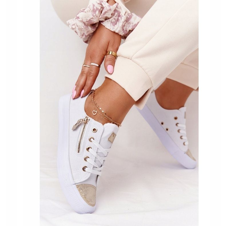Tênis feminino com zíper Festival de ouro branco dourado 2