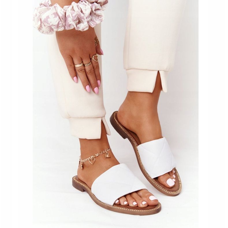 Chinelos de couro com acolchoado Nicole 2650 branco 2