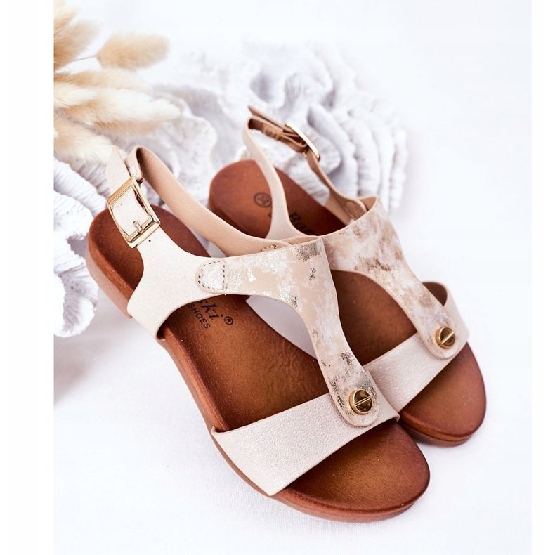 S.Barski Sandálias infantis S. Bararski Comfort Złote branco prata dourado 2