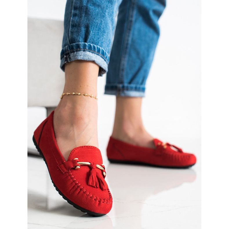 Queentina Mocassins de camurça da moda vermelho 2