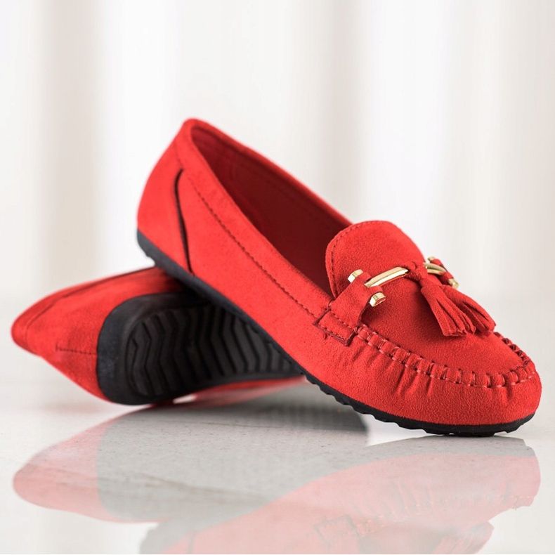 Queentina Mocassins de camurça da moda vermelho 1