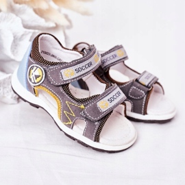 EVE Sandálias de futebol cinza infantil com velcro multicolorido 2