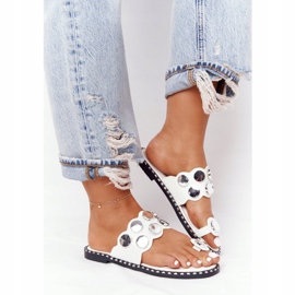 PS1 Chinelos de couro com strass branco ava 2