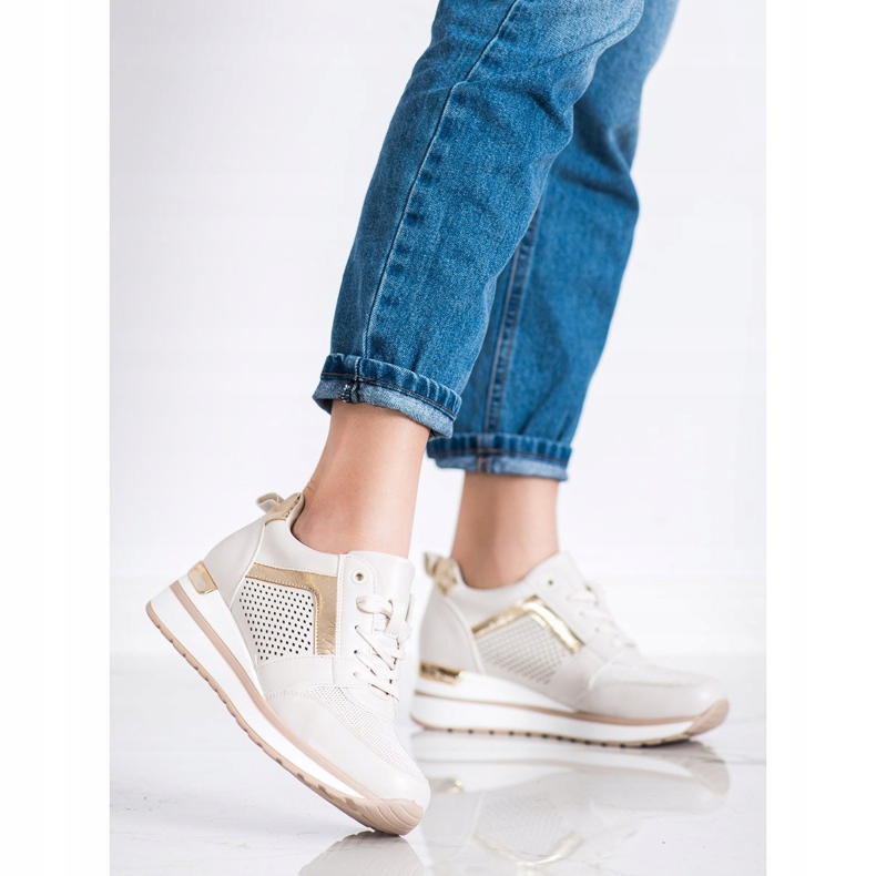 SHELOVET Tênis elegantes com brilho bege 1