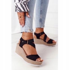 Sandálias de couro em cunha Big Star FF276016 pretas preto 1