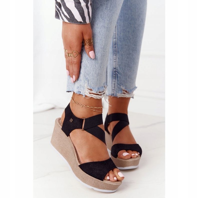 Sandálias de couro em cunha Big Star FF276016 pretas preto 2