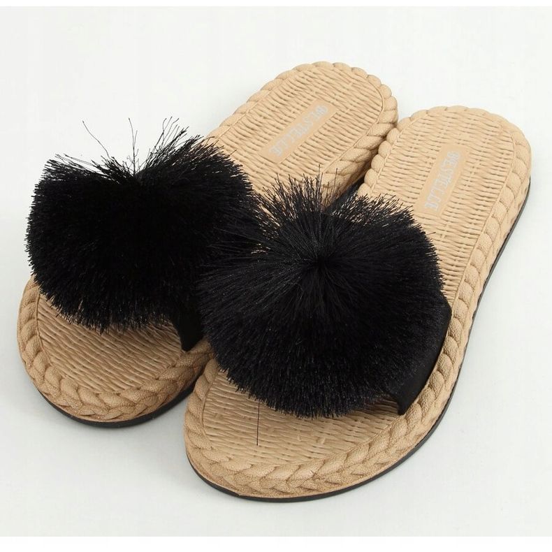 Sapatilhas pretas S-410 pretas com pompom preto 1
