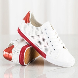 SHELOVET Tênis Openwork Com Uma Inserção Vermelha branco 1