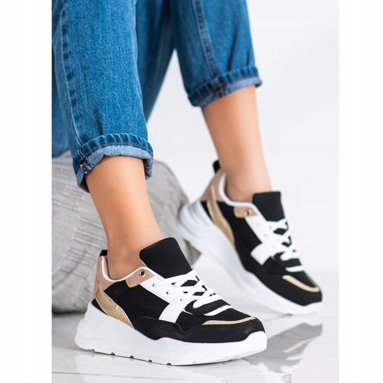 SHELOVET Tênis elegantes com malha preto 2