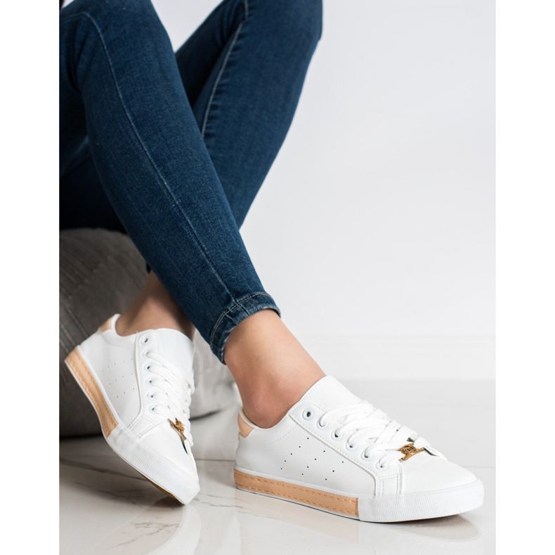 SHELOVET Tênis de cano baixo com couro ecológico branco 2