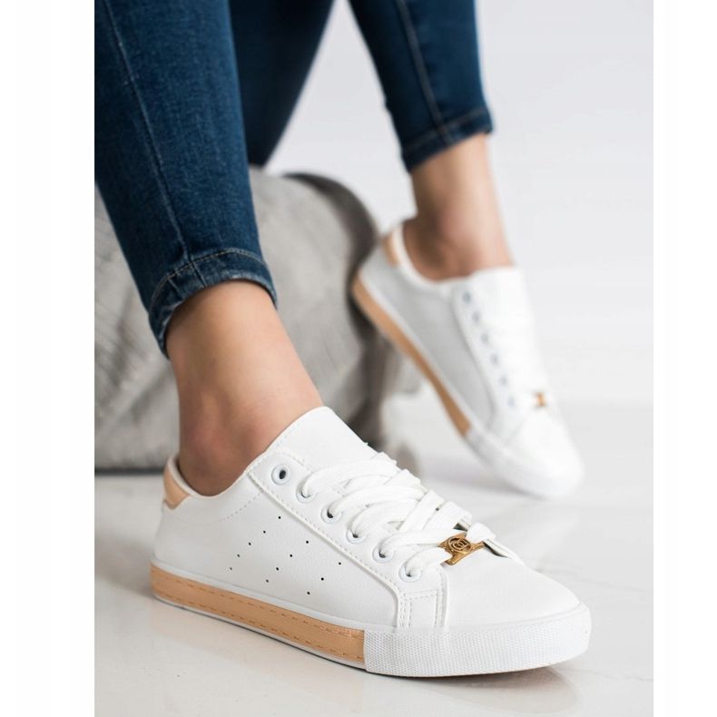 SHELOVET Tênis de cano baixo com couro ecológico branco 1