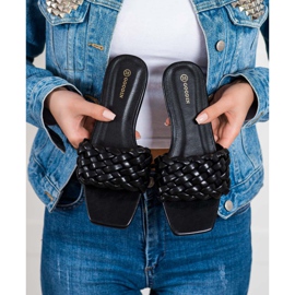 Goodin Chinelos de couro ecológico trançado preto 2