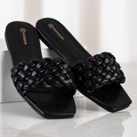 Goodin Chinelos de couro ecológico trançado preto 1