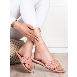 Goodin Chinelos de couro ecológico trançado rosa 2