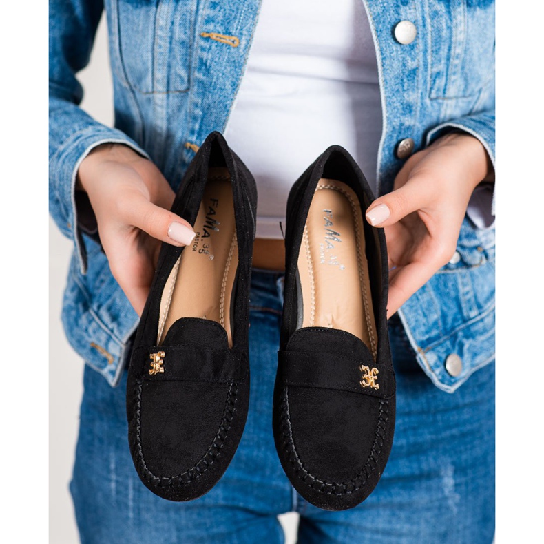 Fama Mocassins de camurça com enfeite preto 2 Fama Mocassins de camurça com enfeite preto 2