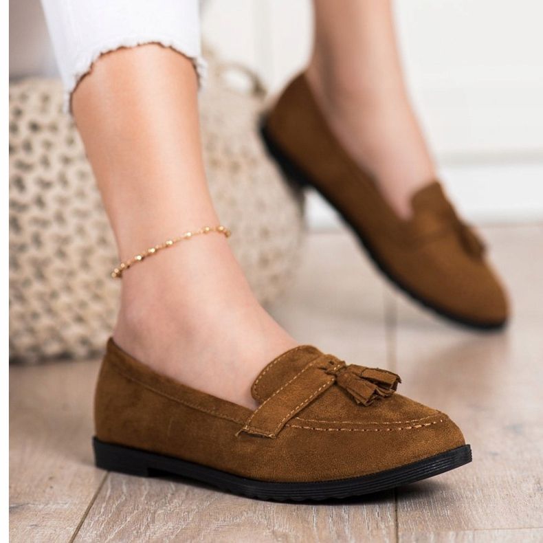 SHELOVET Mocassins casuais com franjas marrom 1
