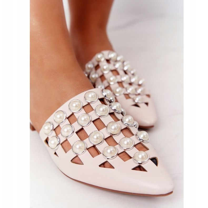 PS1 Chinelos Bege Ripple com parte superior e pérolas 1