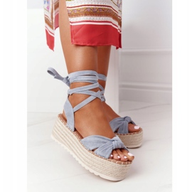 PS1 Sandálias amarradas em plataforma trançada azul La Palma bege 2