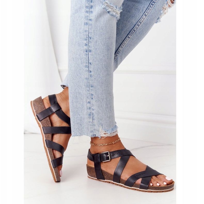 Sandálias pretas com solado de cortiça Big Star DD274A009 preto 2