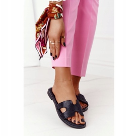 EVE Chinelos de couro com modena preta de zircônia cúbica preto 2