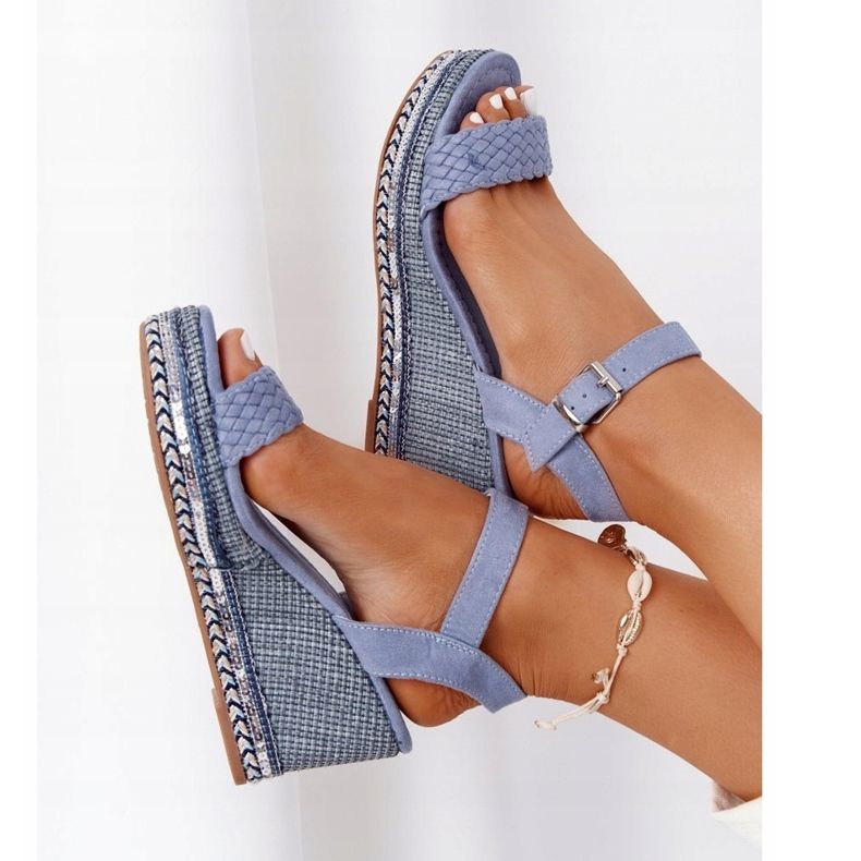 PG1 Sandálias Cunha Com Lantejoulas Azuis Scilla azul 1