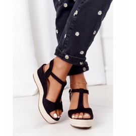 PG1 Sandálias de cunha Graciosa pretas com tranças bege preto 2