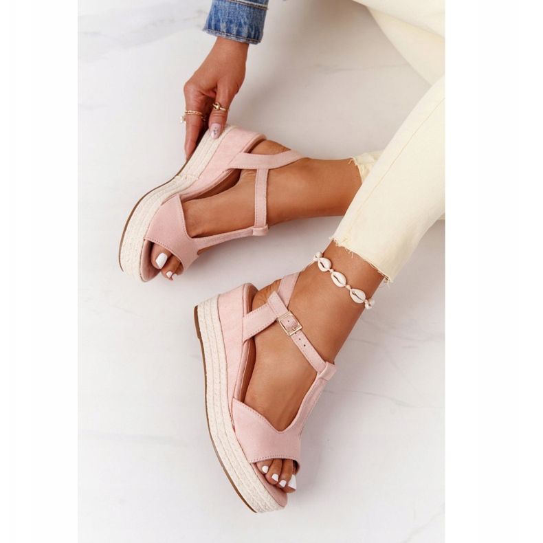 PG1 Sandálias de cunha Graciosa rosa com tranças castanho 1