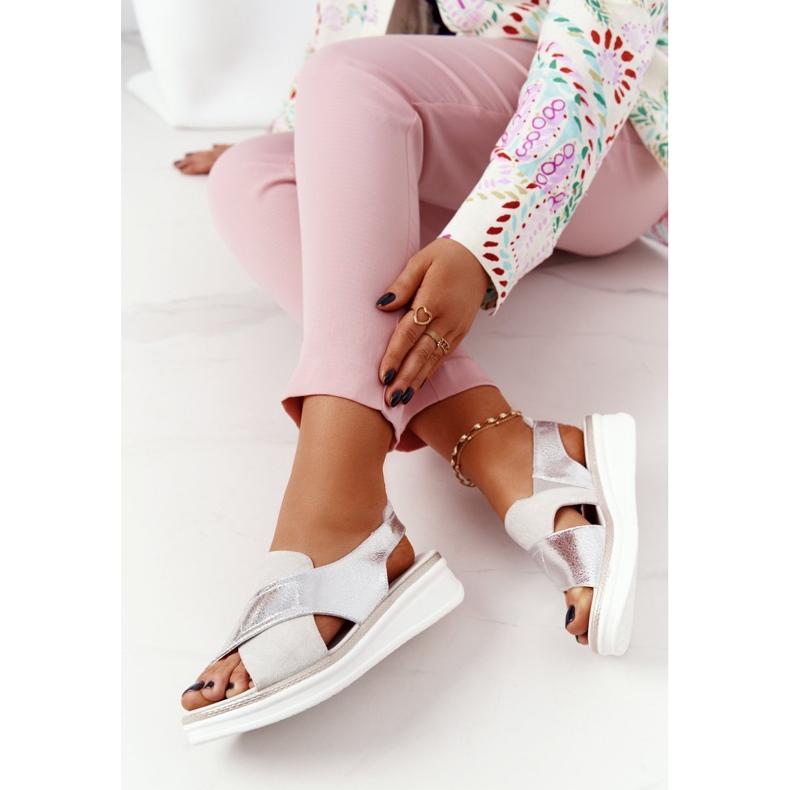 Sandálias Slip-On na plataforma Sergio Leone SK029 Branco-Prateado prata 1