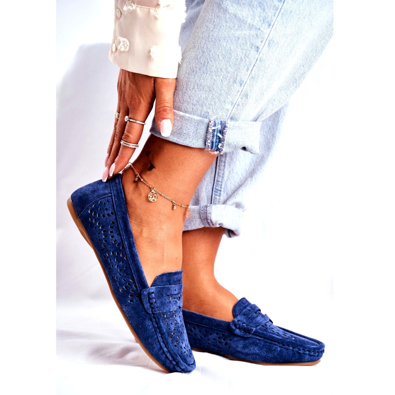 S.Barski Mocassins femininos com acabamento em couro azul marinho Salem azul-marinho 1