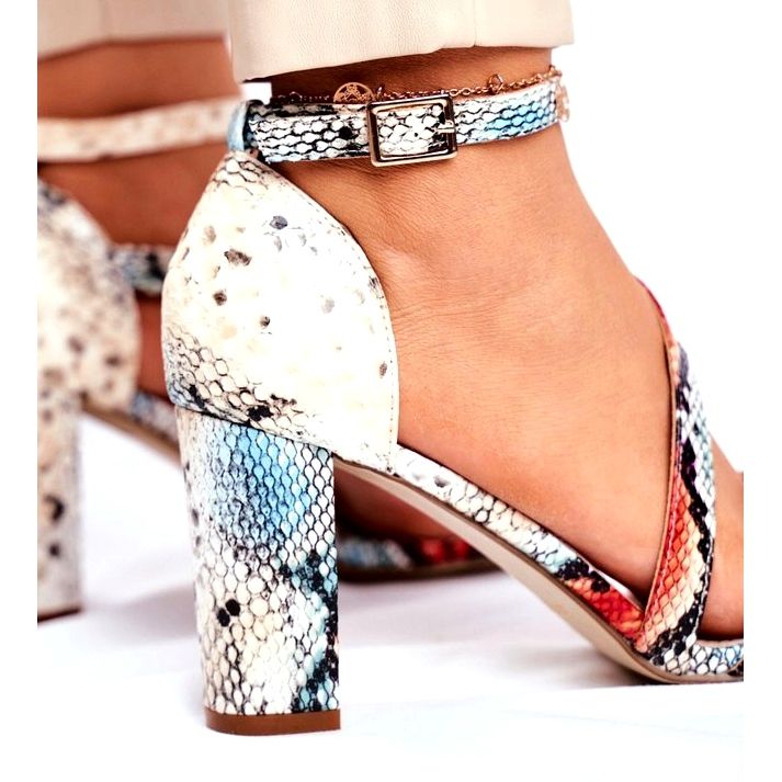 Sandálias femininas de salto alto Sergio Leone Red Snake SK870 bege multicolorido 3