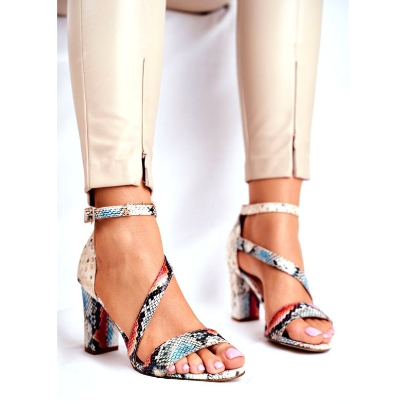 Sandálias femininas de salto alto Sergio Leone Red Snake SK870 bege multicolorido 1