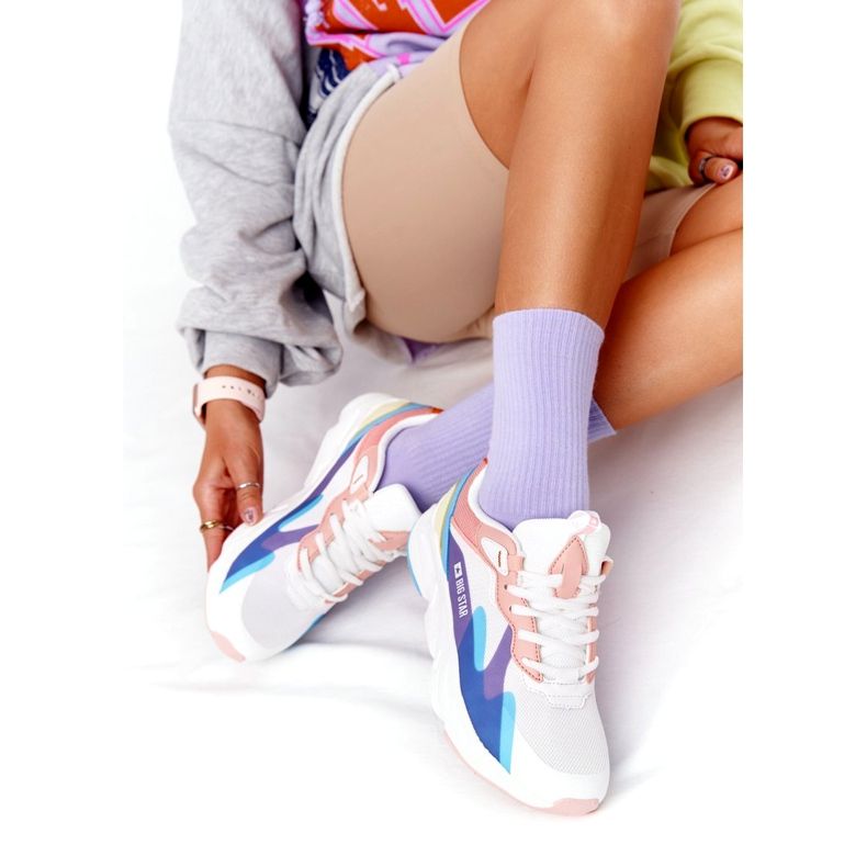 Sapatos esportivos femininos com espuma viscoelástica Big Star HH274809 branco-rosa tolet azul amarelo 2